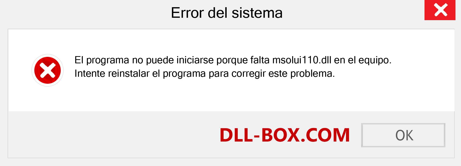 ¿Falta el archivo msolui110.dll ?. Descargar para Windows 7, 8, 10 - Corregir msolui110 dll Missing Error en Windows, fotos, imágenes