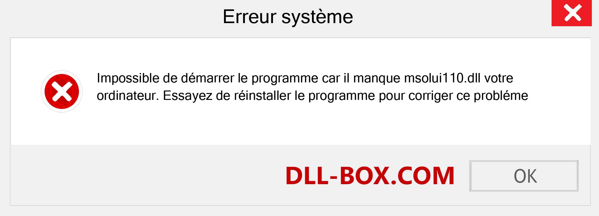 Le fichier msolui110.dll est manquant ?. Télécharger pour Windows 7, 8, 10 - Correction de l'erreur manquante msolui110 dll sur Windows, photos, images