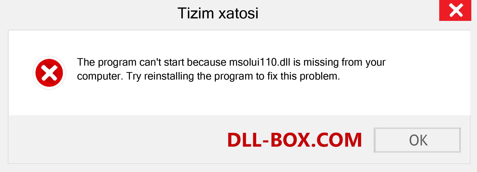 msolui110.dll fayli yo'qolganmi?. Windows 7, 8, 10 uchun yuklab olish - Windowsda msolui110 dll etishmayotgan xatoni tuzating, rasmlar, rasmlar